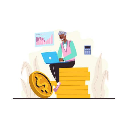 Hombre haciendo planificación financiera  Illustration