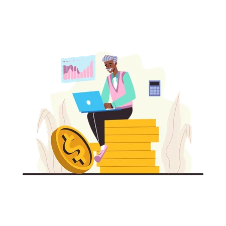 Hombre haciendo planificación financiera  Illustration