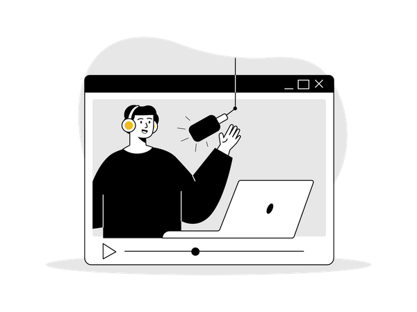 Hombre haciendo podcasting de vídeo en línea  Illustration