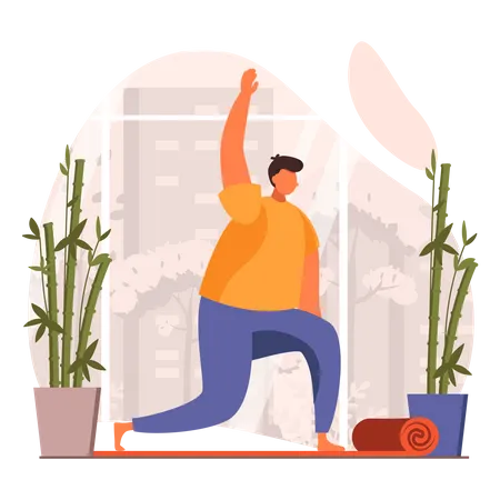 Hombre haciendo yoga pose de guerrero  Ilustración