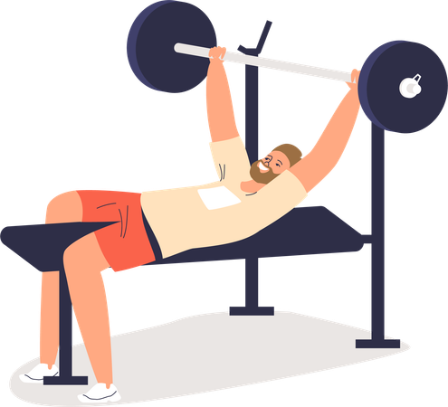 Hombre haciendo prensa de gimnasio con barra  Illustration