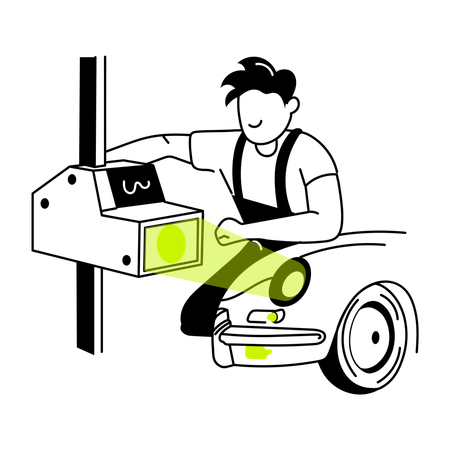 Hombre haciendo probador de faros  Illustration