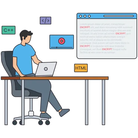 Hombre haciendo programación en línea  Ilustración