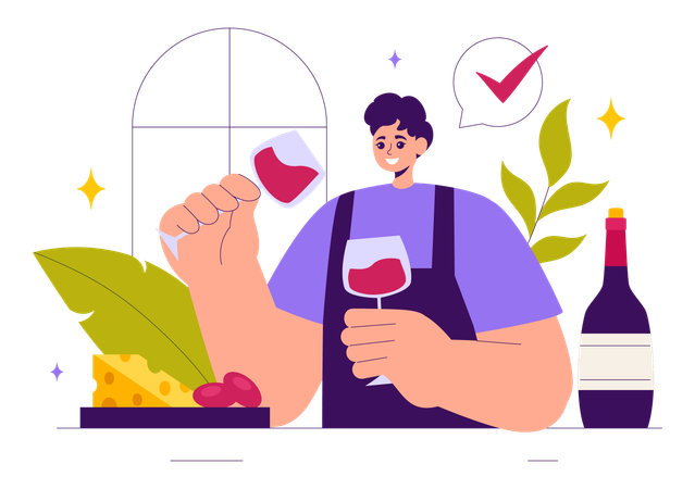 Hombre haciendo girar el vino  Ilustración