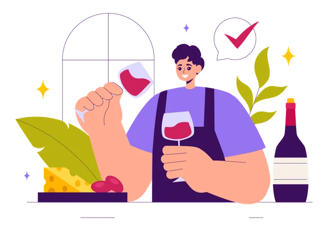 Hombre haciendo girar el vino  Ilustración