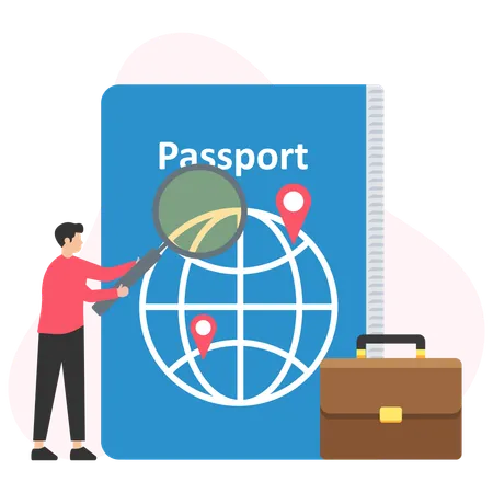 Hombre revisando pasaporte  Illustration