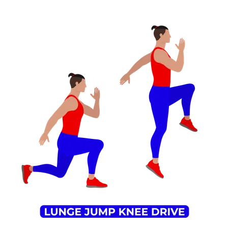 Hombre haciendo ejercicio de impulso de rodilla con salto de estocada  Ilustración