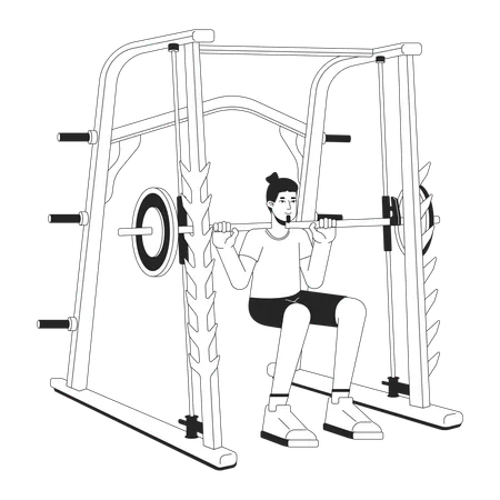 Hombre haciendo sentadillas en power rack  Ilustración