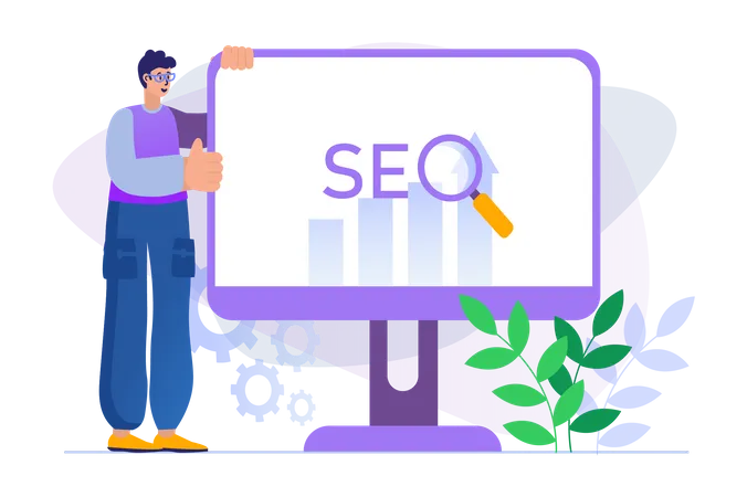 Hombre haciendo búsqueda seo  Ilustración