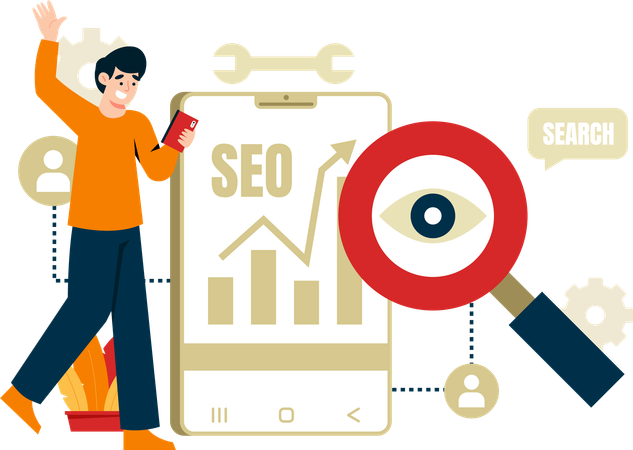 Hombre haciendo monitoreo Seo  Ilustración