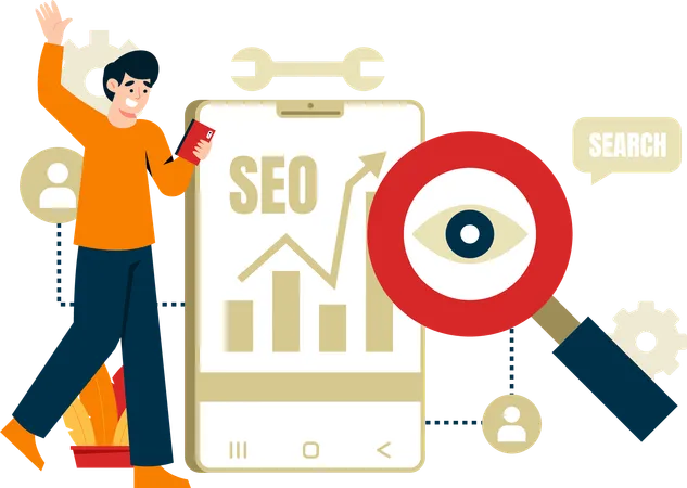 Hombre haciendo monitoreo Seo  Ilustración