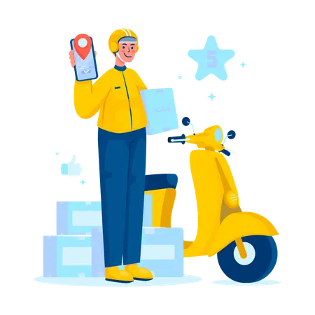 Hombre haciendo servicio de entrega de mensajería  Ilustración