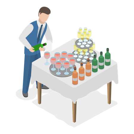 Hombre haciendo servicios de catering  Ilustración