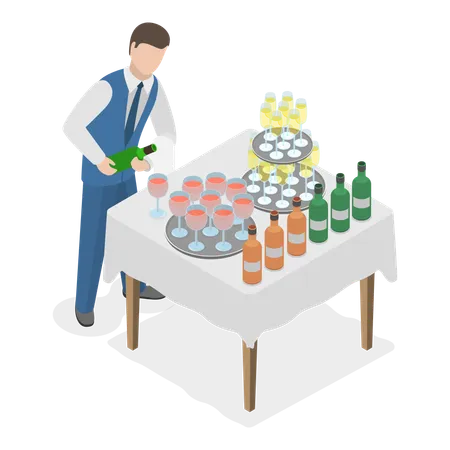 Hombre haciendo servicios de catering  Ilustración