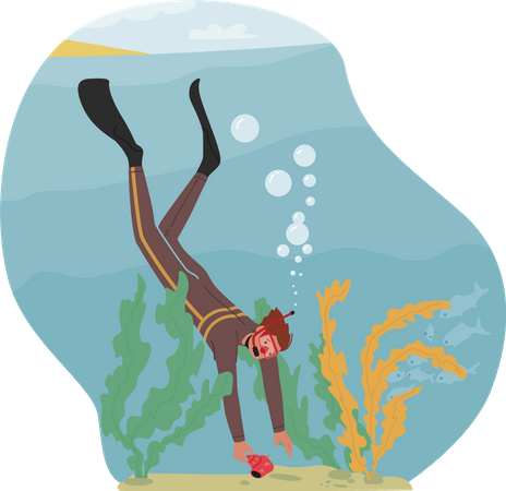 Hombre haciendo snorkel bajo el agua  Ilustración