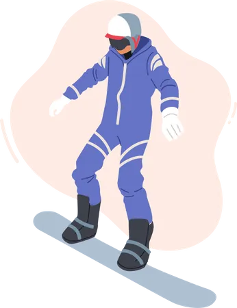 Deportista Adulto Vestido Con Ropa De Invierno Y Gafas Haciendo Snowboard Y Haciendo Acrobacias En La Estacion De Esqui De Montana Vacaciones De Invierno Actividad De Deportes Extremos Y Entretenimiento Ilustracion Vectorial De Dibujos Animados Ilustración