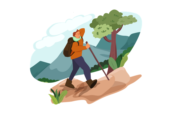 Hombre haciendo trekking  Ilustración