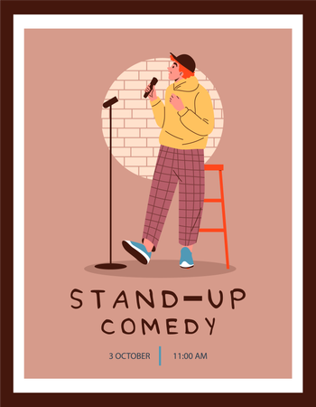 Hombre haciendo un espectáculo de comedia stand up  Ilustración