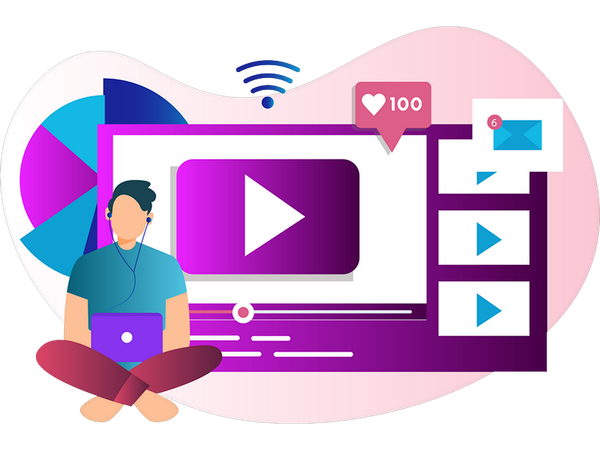 Hombre haciendo video marketing  Ilustración