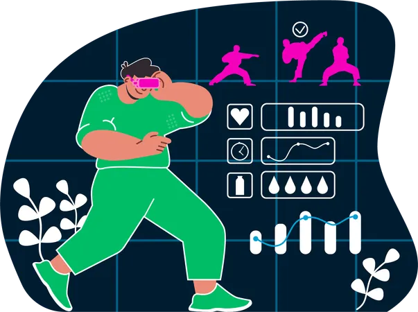 Hombre haciendo fitness VR  Ilustración
