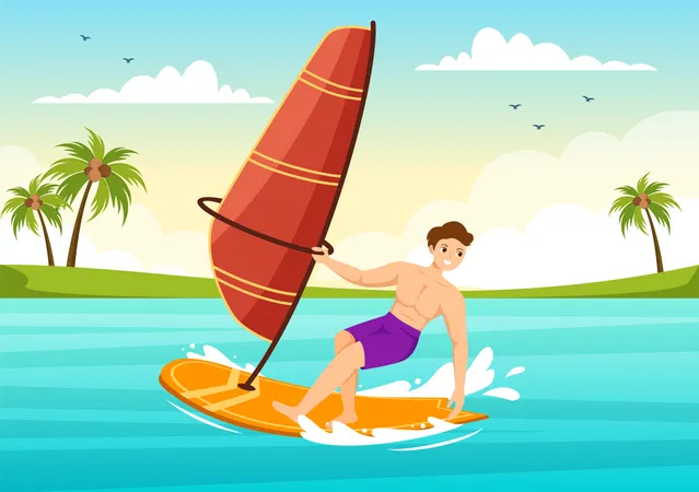 Hombre haciendo windsurf  Ilustración