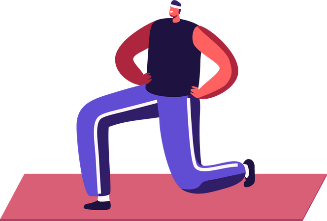 Hombre haciendo yoga asana o ejercicio aeróbico  Ilustración