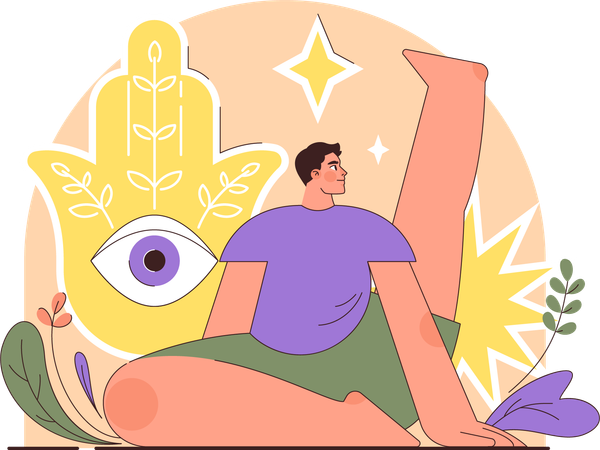 Hombre haciendo yoga en el día del yoga.  Ilustración