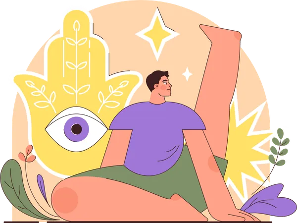 Hombre haciendo yoga en el día del yoga.  Ilustración