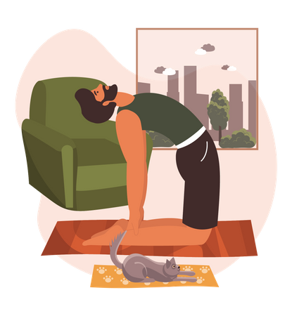 Hombre haciendo yoga en casa  Ilustración