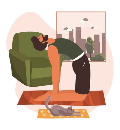 Hombre haciendo yoga en casa  Ilustración