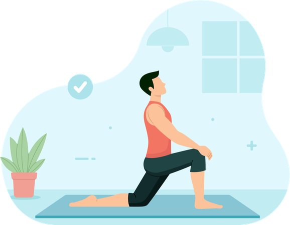 Hombre haciendo yoga en el gimnasio  Illustration