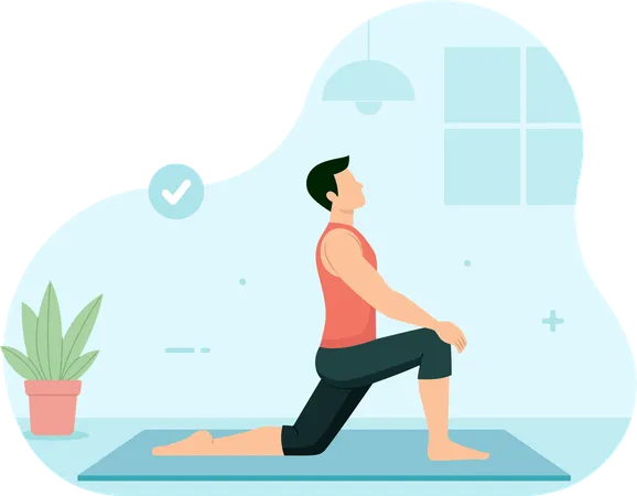 Hombre haciendo yoga en el gimnasio  Illustration