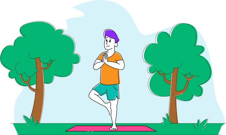 Hombre haciendo yoga en el parque  Ilustración