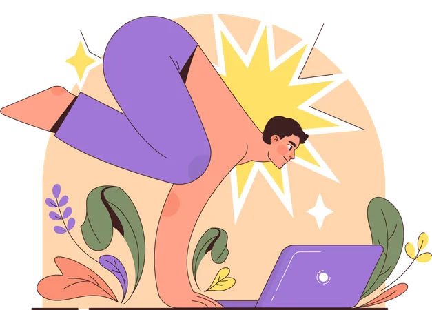 Hombre haciendo yoga en línea  Ilustración