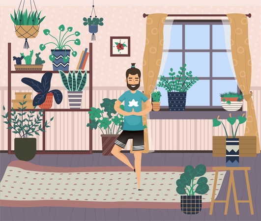Hombre haciendo yoga  Ilustración