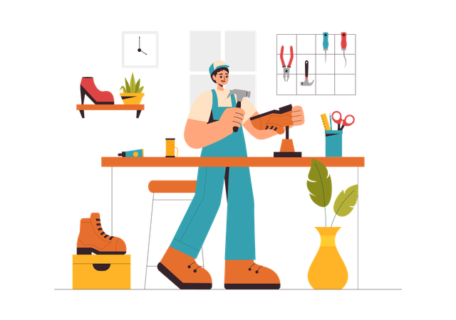 Hombre haciendo zapatos de cuero  Illustration
