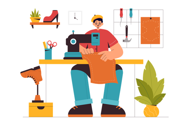 Hombre haciendo zapatos de cuero  Illustration