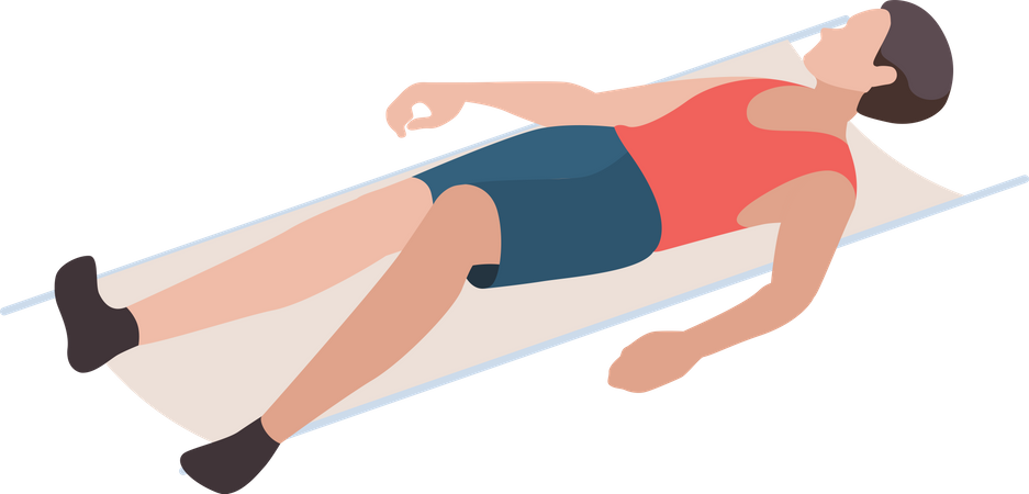 Hombre herido acostado en una camilla  Ilustración