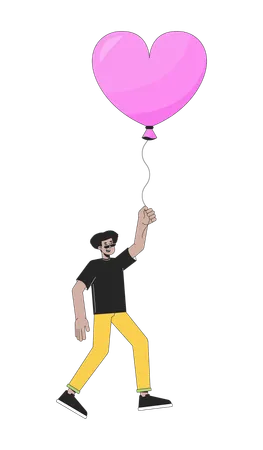 Hombre hipánico volando con globo en las manos  Ilustración