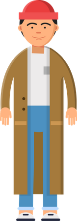 Hipster masculino vistiendo abrigo completo con beane  Ilustración