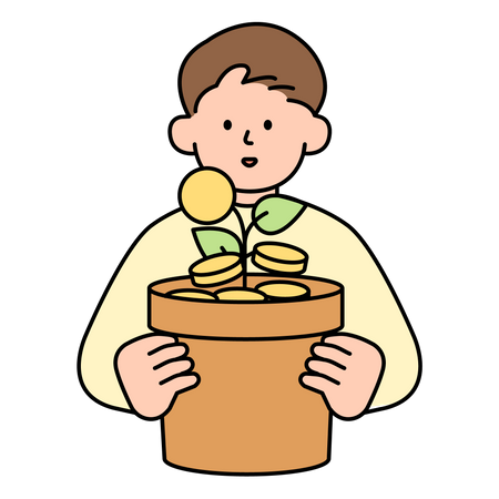 Hombre sujetando el árbol del dinero  Ilustración