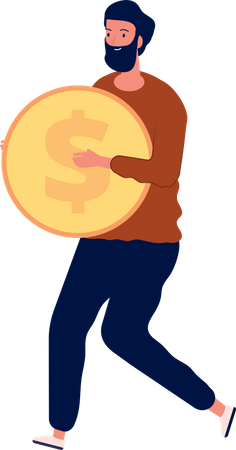 Hombre sosteniendo moneda de un dólar  Ilustración