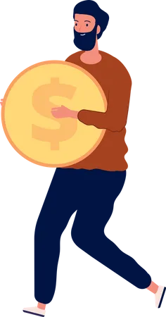 Hombre sosteniendo moneda de un dólar  Ilustración