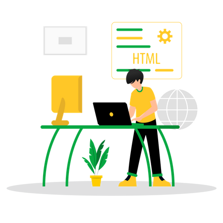 Desarrollador HTML masculino trabajando en proyecto  Ilustración