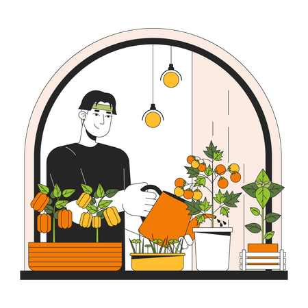 Hombre horticultura interior  Ilustración