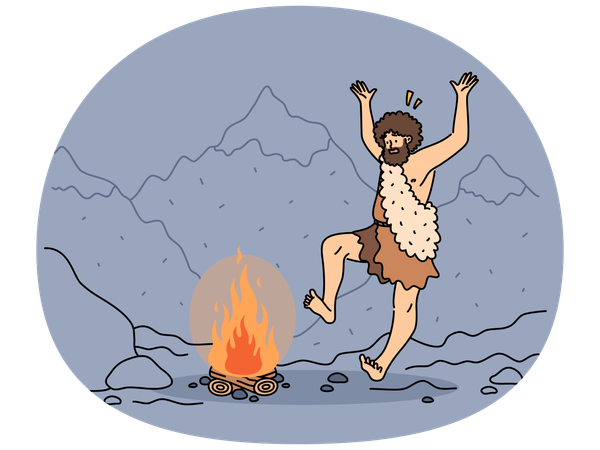Hombre indígena bailando cerca del fuego  Ilustración