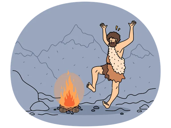 Hombre indígena bailando cerca del fuego  Ilustración