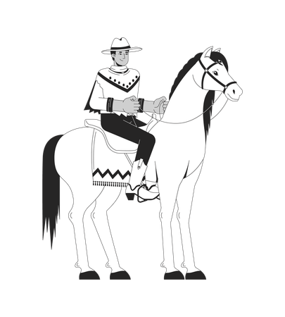 Hombre indio en traje de vaquero a caballo  Ilustración