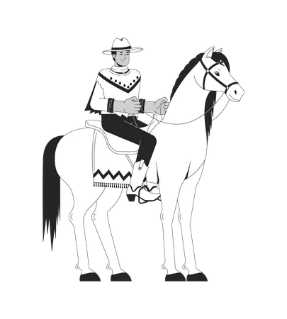 Hombre indio en traje de vaquero a caballo  Ilustración