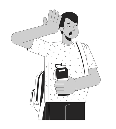 Turista indio con mochila masculina sosteniendo una botella de agua  Ilustración